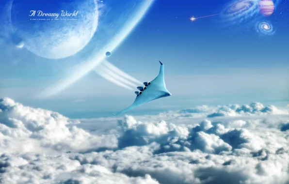 Clouds, flight, Dreamy World, Shuttle