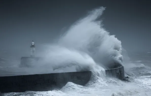 Sea, wave, storm, element, lighthouse