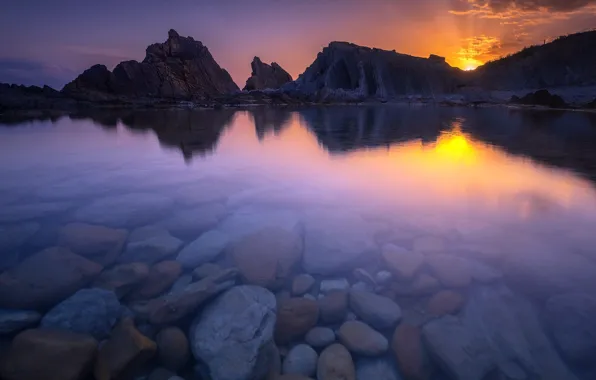 Wallpaper Sunset Stones Shore For Mobile And Desktop Section