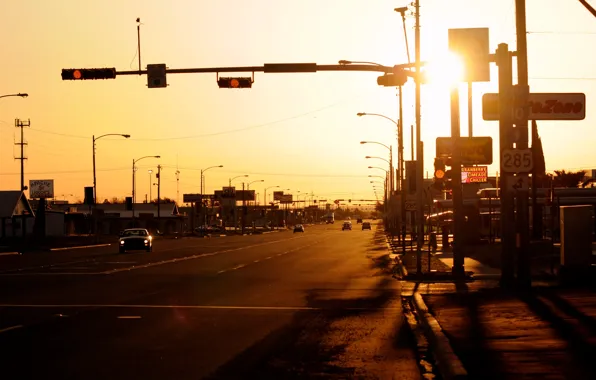 Picture road, sunset, the evening, America, town, usa