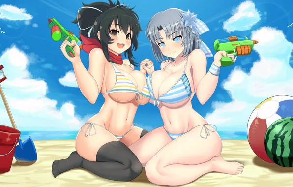 Sexy, cleavage, beach, thighhighs, sky, legs, sea, girls