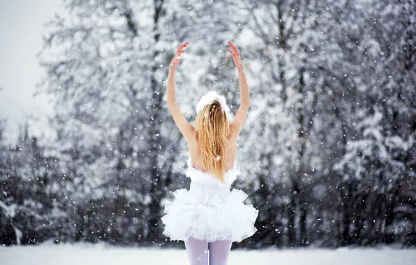 Picture winter, girl, snow, ballerina