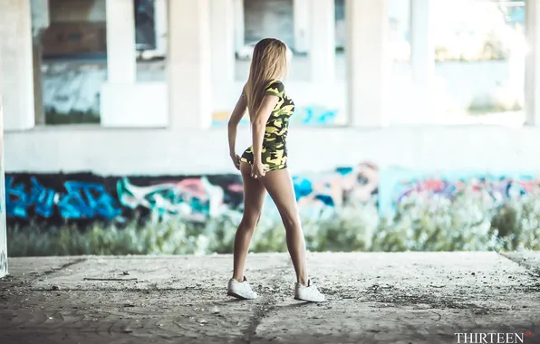 Girl, t-shirt, photographer, girl, camouflage, legs, photography, photographer