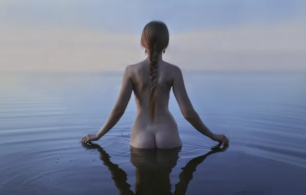 Ass, girl, braid, in the water