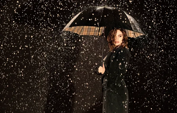 Drops, rain, umbrella, perfume, advertising, hairstyle, cloak, photoshoot