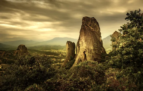 Summer, the sky, leaves, clouds, trees, mountains, clouds, fog