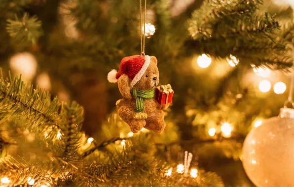 Light, lights, toy, ball, bear, bear, New year, bear