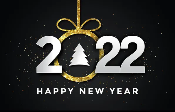 Holiday, new year, spruce, black background, Happy New Year, Christmas toy, happy new year, Merry …