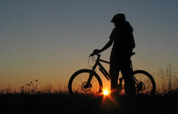 Girl, nature, bike, the evening, silhouette, girl, bicycle, sunsets
