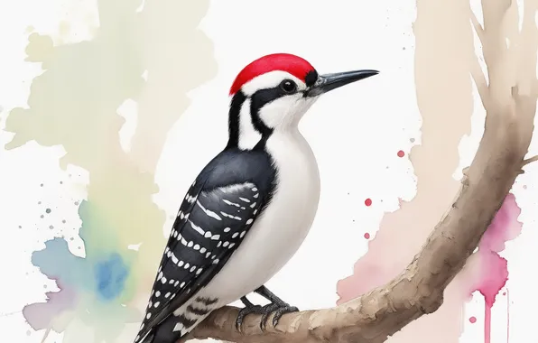 Birds, bird, figure, woodpecker, watercolor, bird, birds, drawing