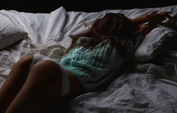 Ass, ass, pose, panties, bed, sweater, Olga, Alex Polish