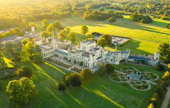 Field, forest, rays, light, castle, England, shadows, architecture