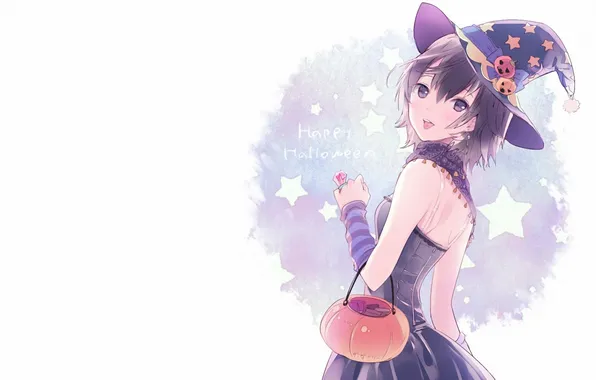 Picture girl, hat, art, bowler, witch, ring, halloween, FRC