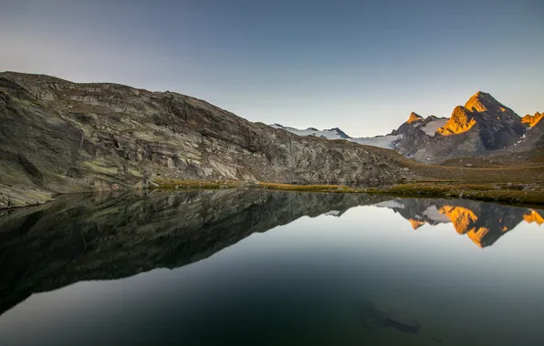 Mountains, nature, lake, reflection, dawn