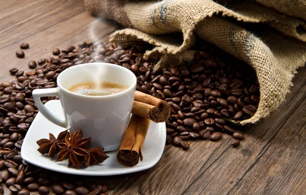 Picture photo, coffee, grain, Cup, cinnamon, carnation