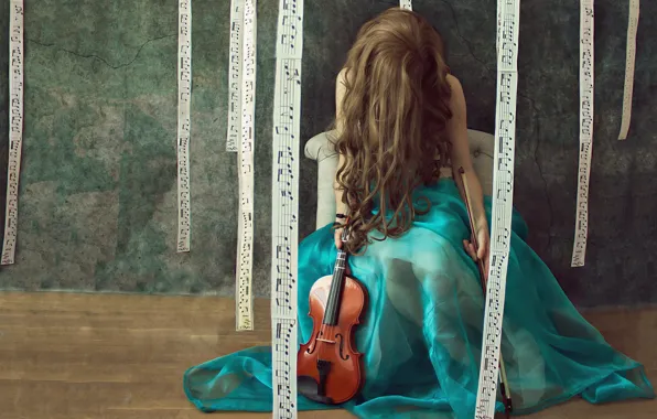 Girl, notes, violin
