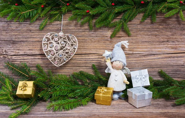 Picture winter, branches, holiday, gift, heart, new year, ate, Christmas
