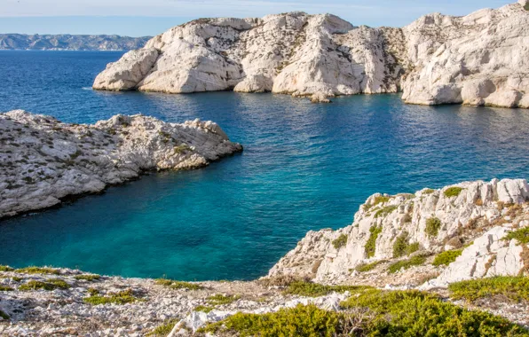 Sea, stones, rocks, coast, France, Marseille