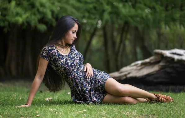 Greens, grass, trees, nature, pose, Park, necklace, makeup