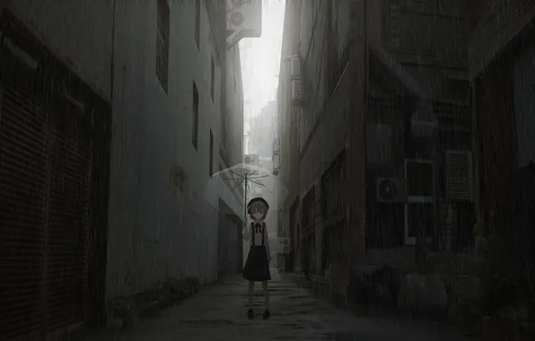 The city, Street, Girl, Umbrella