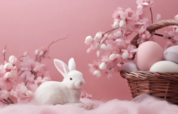 Look, light, flowers, nature, holiday, glade, hare, eggs