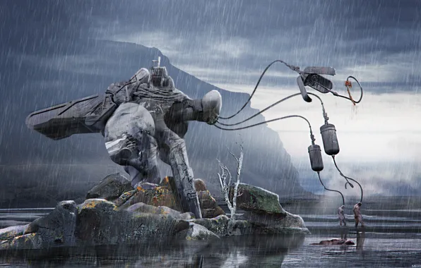 Rain, island, construction, pond, Bloodhound bot
