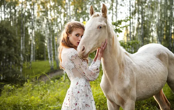 Picture white, girl, horse, horse, Nastya, Svetlana Boynovich