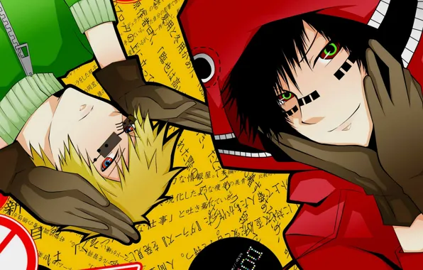 Style, guys, Durarara, Durarara, Shizuo Heiwajima, Of Izaya Orihara, hoods, colored lenses
