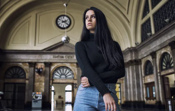 Girl, Brunette, Watch, Sight, Railway station