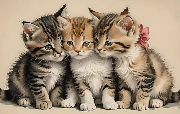 Cat, look, kitty, kittens, face, trio, AI art, neural network