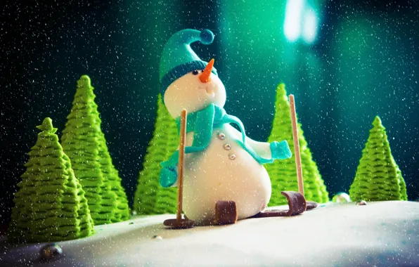 Snow, holiday, tree, New year, snowman, 2014