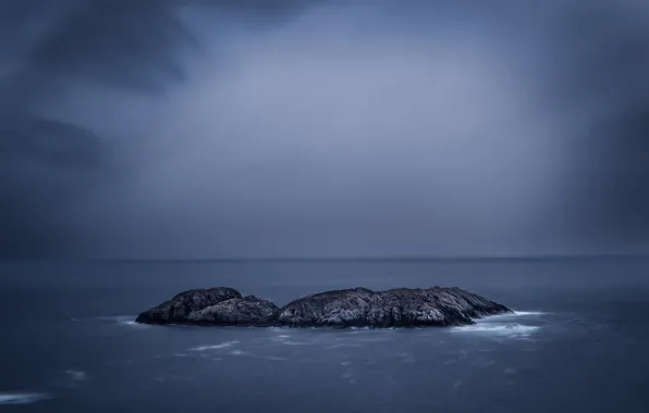 Sea, clouds, storm, horizon, island, gray clouds