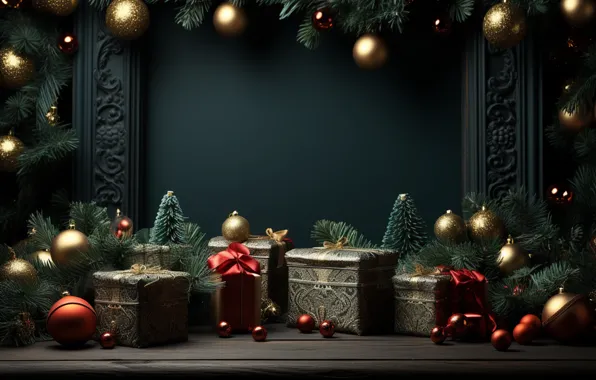 Balls, lights, box, gift, Shine, Christmas, gifts, New year