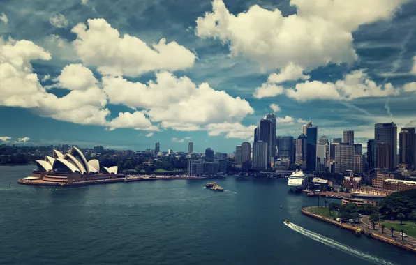 The sky, clouds, the city, the ocean, building, morning, Sydney