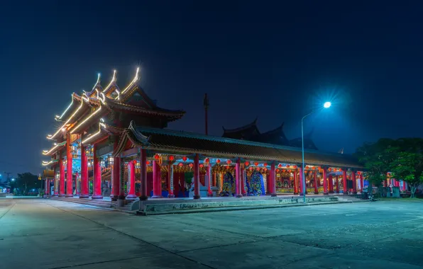 Trees, night, design, lights, street, home, lights, Thailand