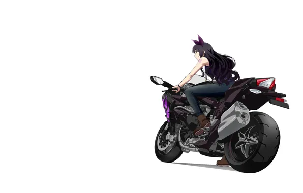 Picture girl, minimalism, anime, art, bike, ears