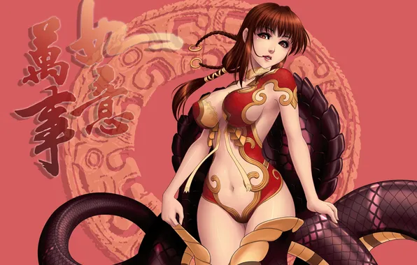 Girl, background, pattern, art, characters, snakes, kiazee