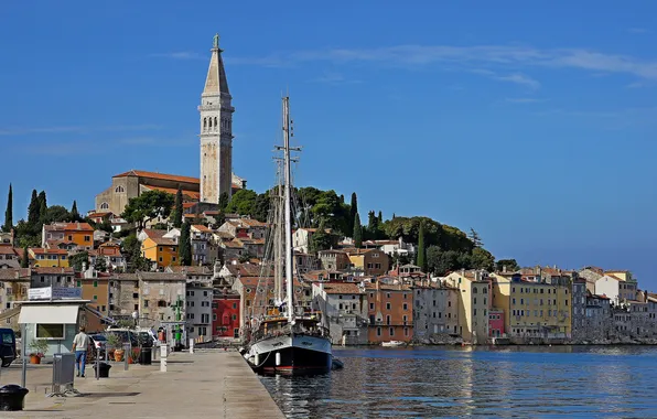 Sea, building, yacht, pier, promenade, Croatia, Istria, Croatia