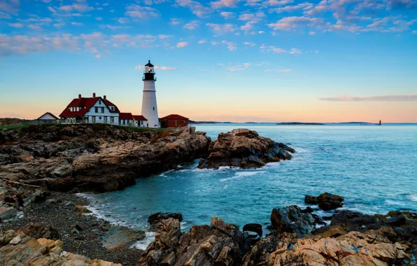 Picture coast, lighthouse, USA, Cape Elizabeth, Cumberland County
