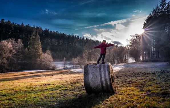 Light, nature, life, mood, morning, hay, girl