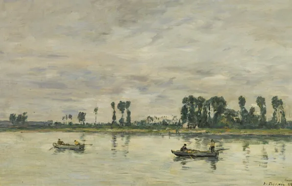 Landscape, river, boat, picture, Eugene Boudin, Eugene Boudin, Kodak-EN-Caux. The Banks Of The Seine