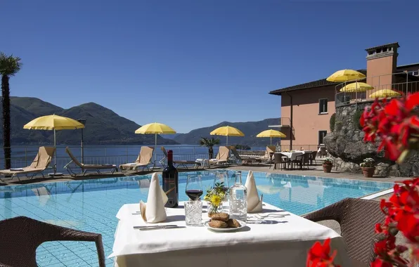 Mountains, lake, Villa, pool, Switzerland, the hotel, Switzerland, Ascona