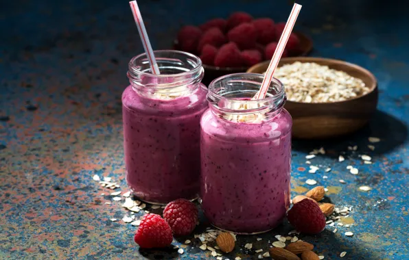 Picture berries, raspberry, almonds, smoothies