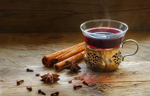 Picture glass, drink, cinnamon, star anise, Anis, anise star