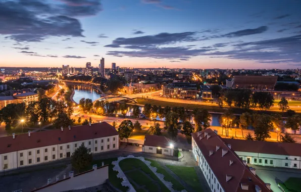Panorama, night city, Lithuania, Lithuania, Vilnius, Vilnius