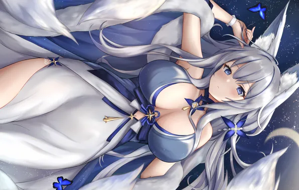 Girl, sexy, cleavage, long hair, dress, boobs, animal ears, anime