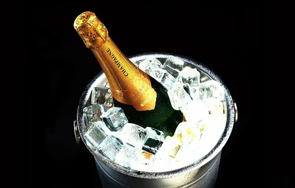 Ice, drops, bottle, bucket, champagne