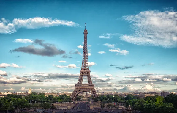 The sky, clouds, machine, people, France, Paris, building, Eiffel tower