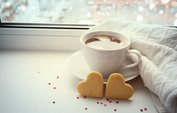 Love, coffee, Cup, hearts, bokeh, valentine's day