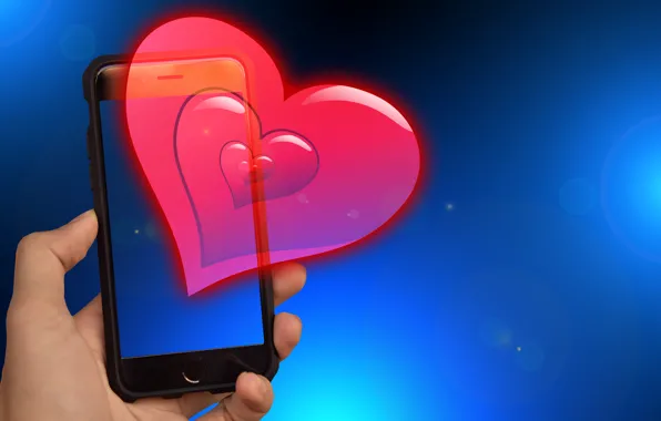Picture romance, hearts, smartphone